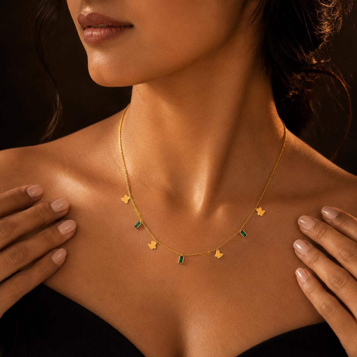 Modern Emerald Butterfly Charm Necklace GWN -105