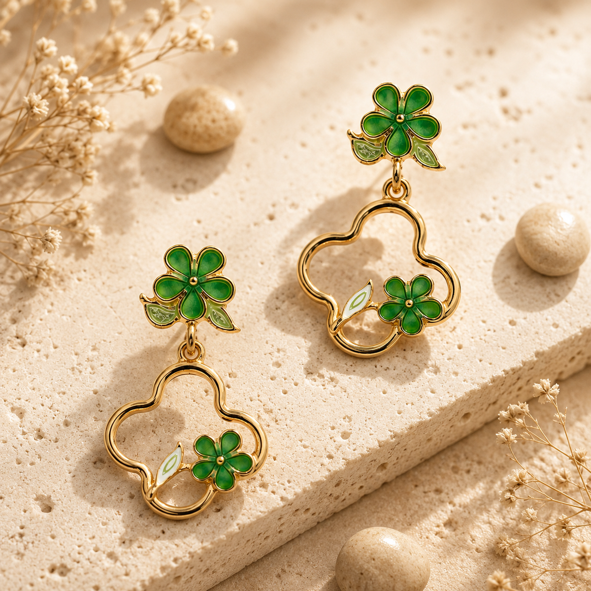 Flora Bloom Green Clover Hoop Earrings GWE -182