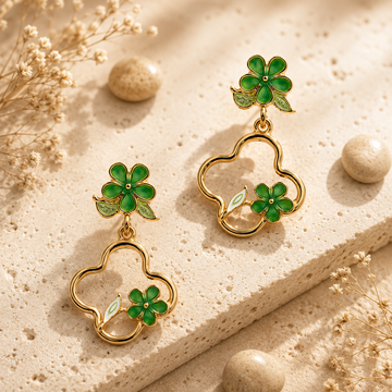 Flora Bloom Green Clover Hoop Earrings GWE -182