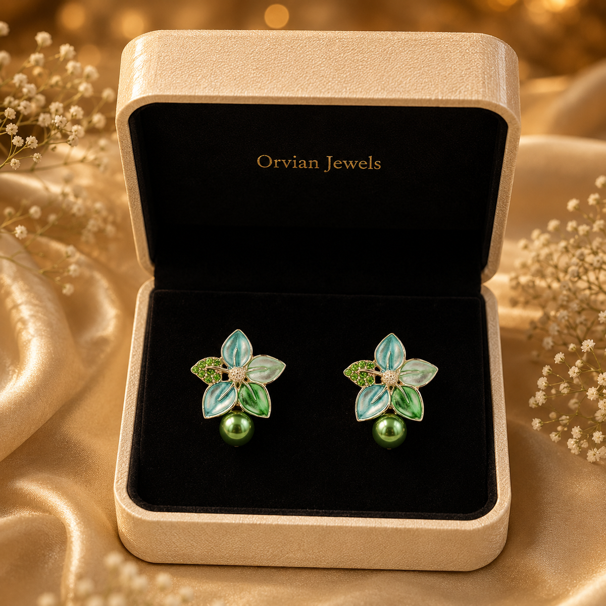 Flora Bloom Green Mint Pearl Earrings GWE -184