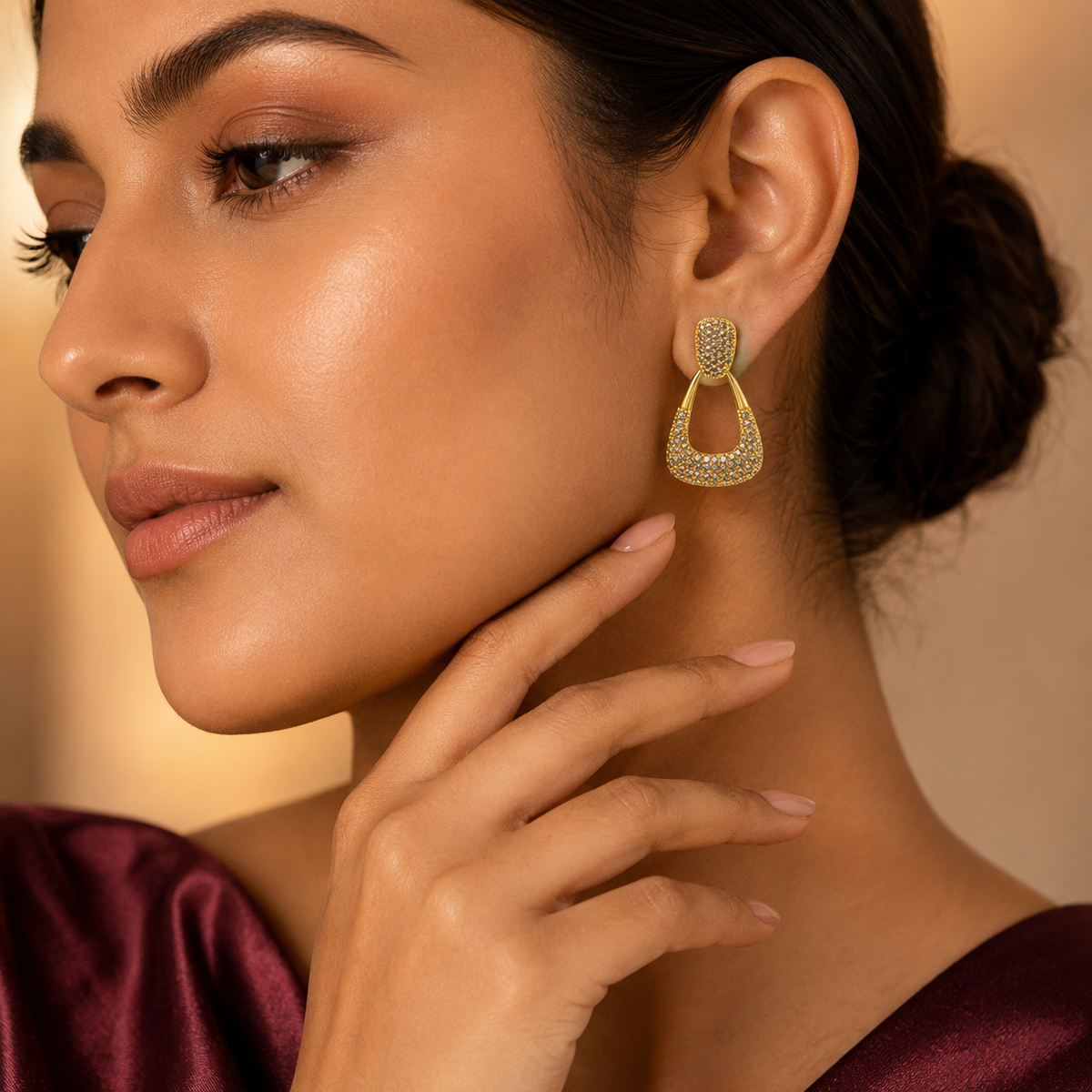 Classic Geometric Pave Drop Earrings GWE -135