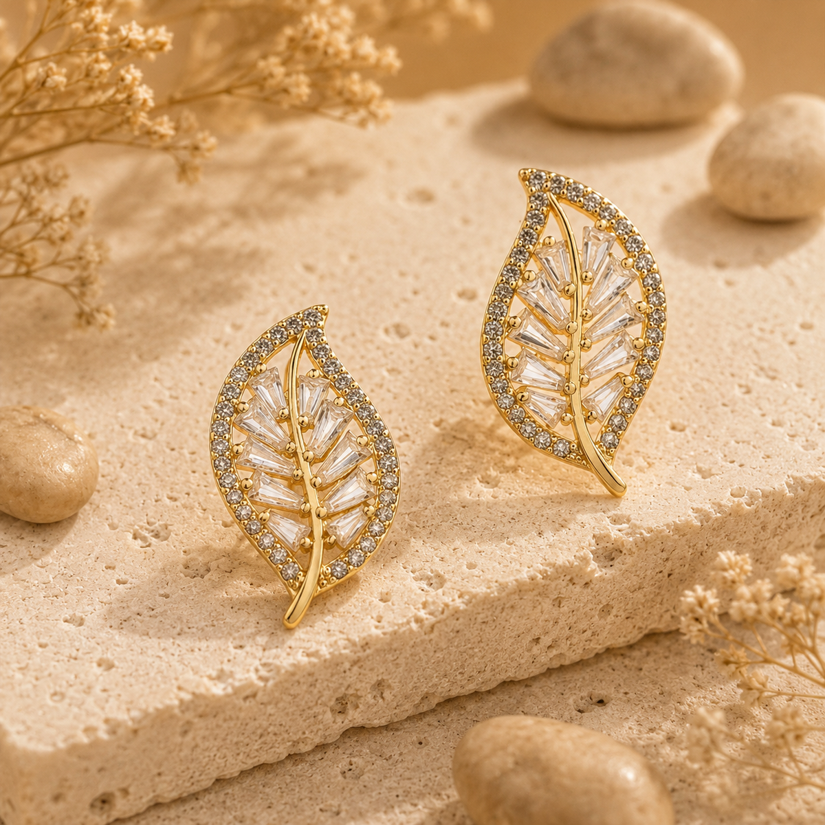 Flora Shine Baguette Leaf Earrings GWE -138