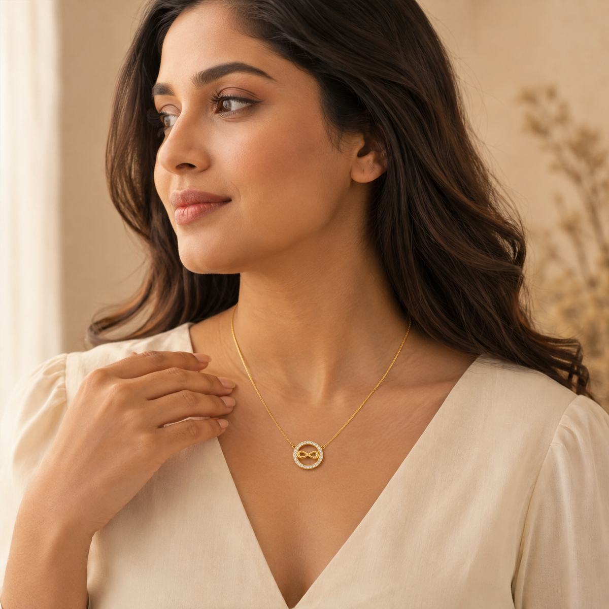 Golden Infinity Halo Pendant Necklace GWN -50
