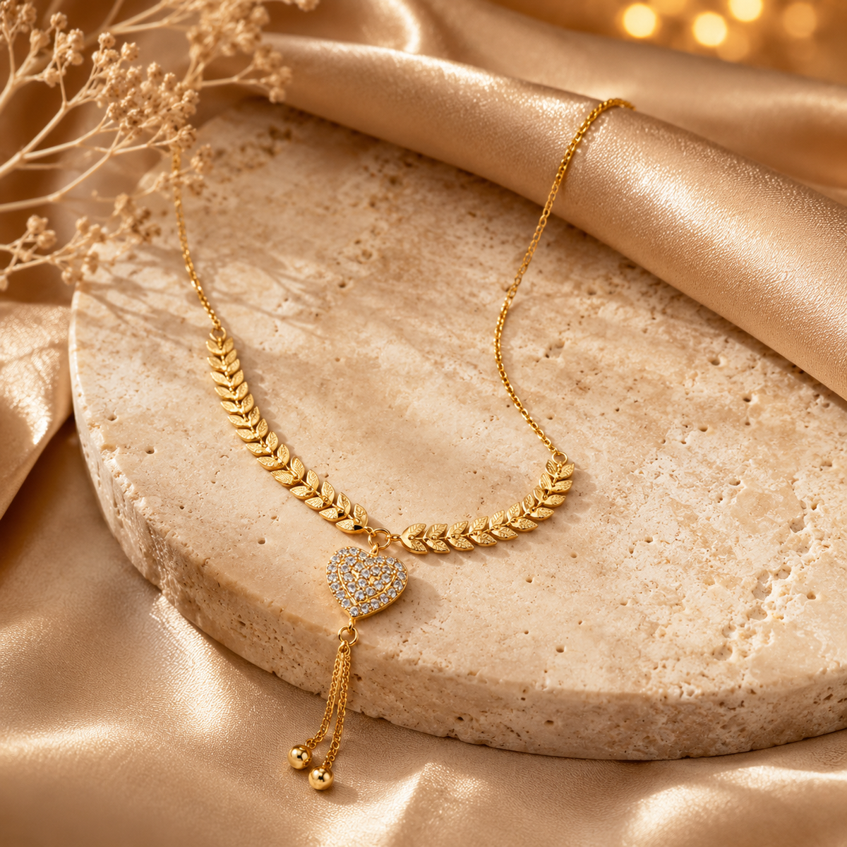 Imperial Laurel Leaf Heart Tassel Necklace GWN -26