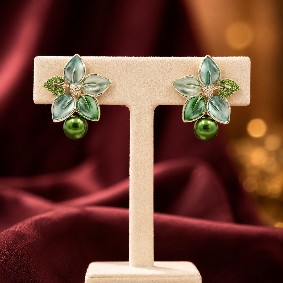 Flora Bloom Green Mint Pearl Earrings GWE -184