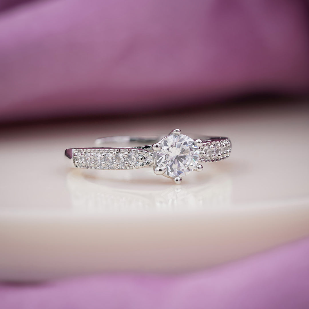 Classic Round Solitaire Milgrain Band Ring GWR-83