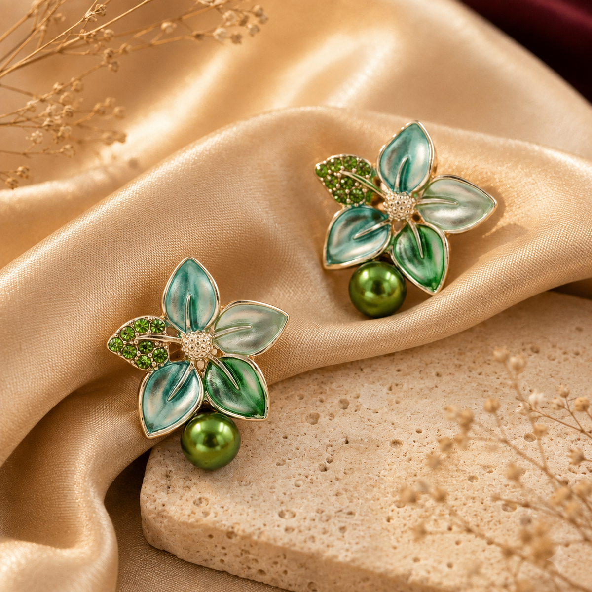 Flora Bloom Green Mint Pearl Earrings GWE -184