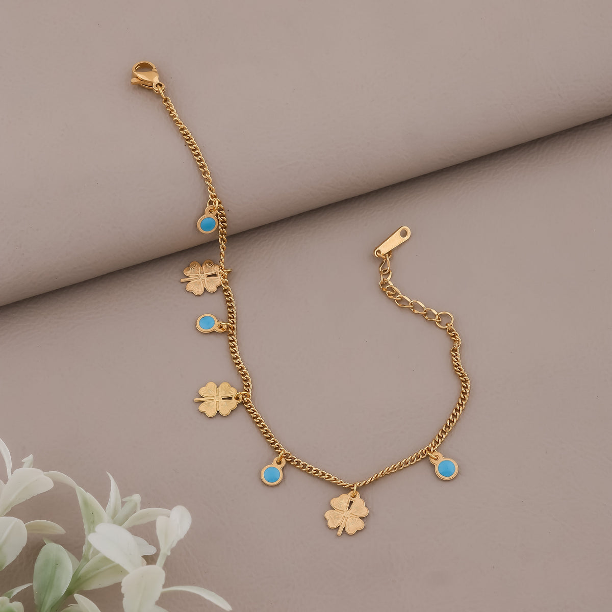 Classic Turquoise Enamel Clover Charm Bracelet GWB-11