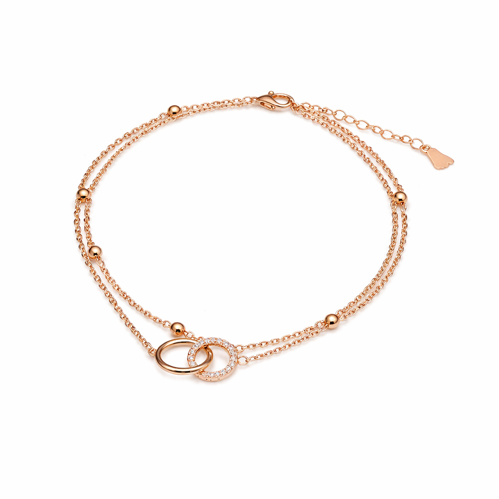 Interlocking Double Circle Dual Layer Anklet GWA-13