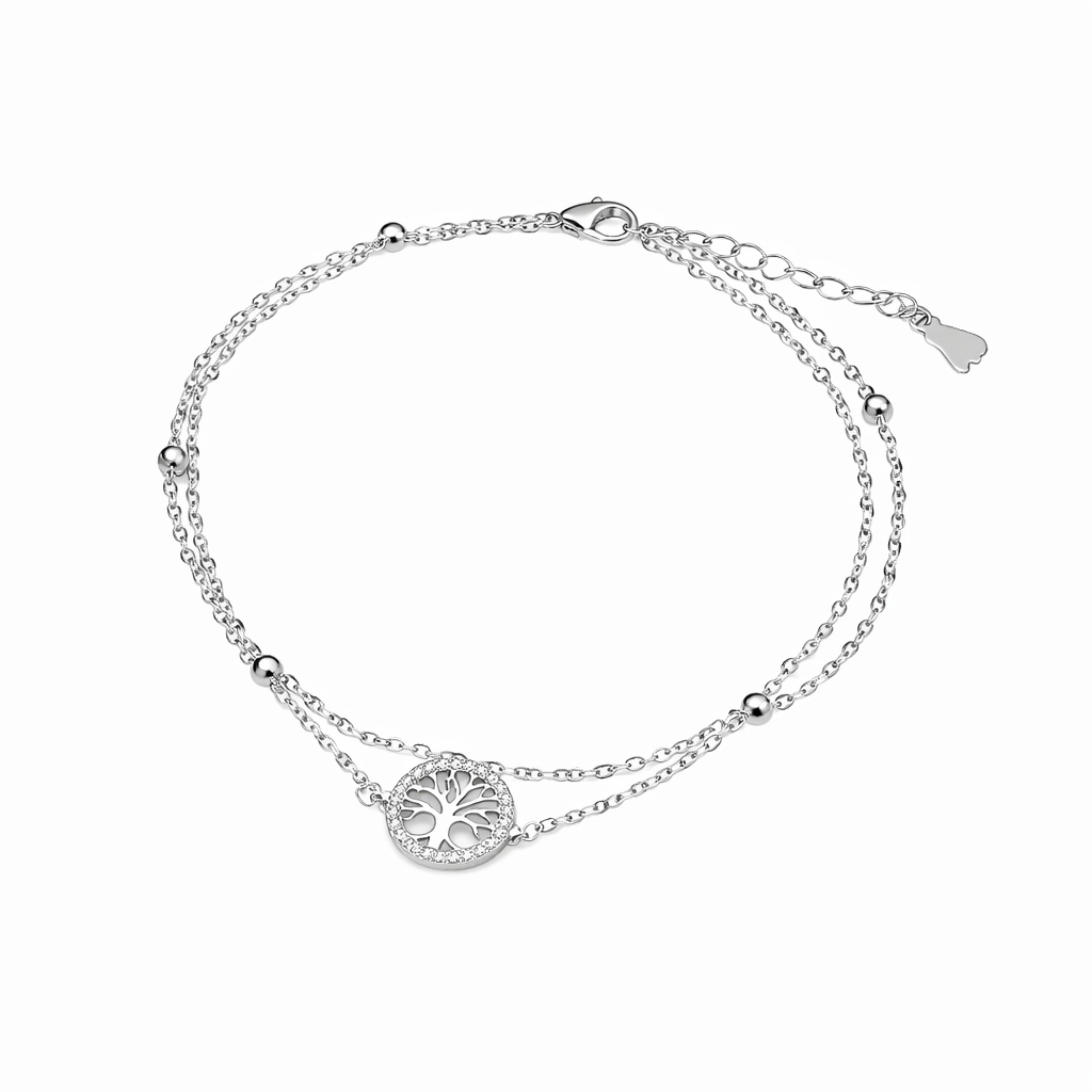 Tree of Life Halo Dual Layer Silver Anklet GWA-14