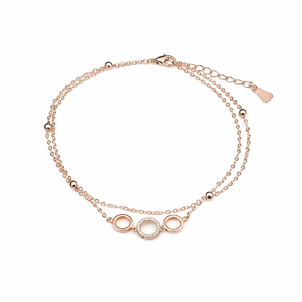 Triple Circle Halo Dual Layer Anklet GWA-16