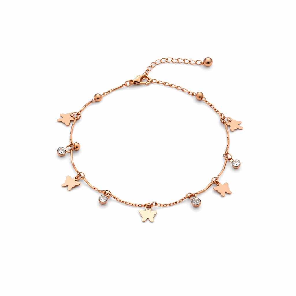Classic Butterfly & Solitaire Crystal Wave Anklet GWA-44