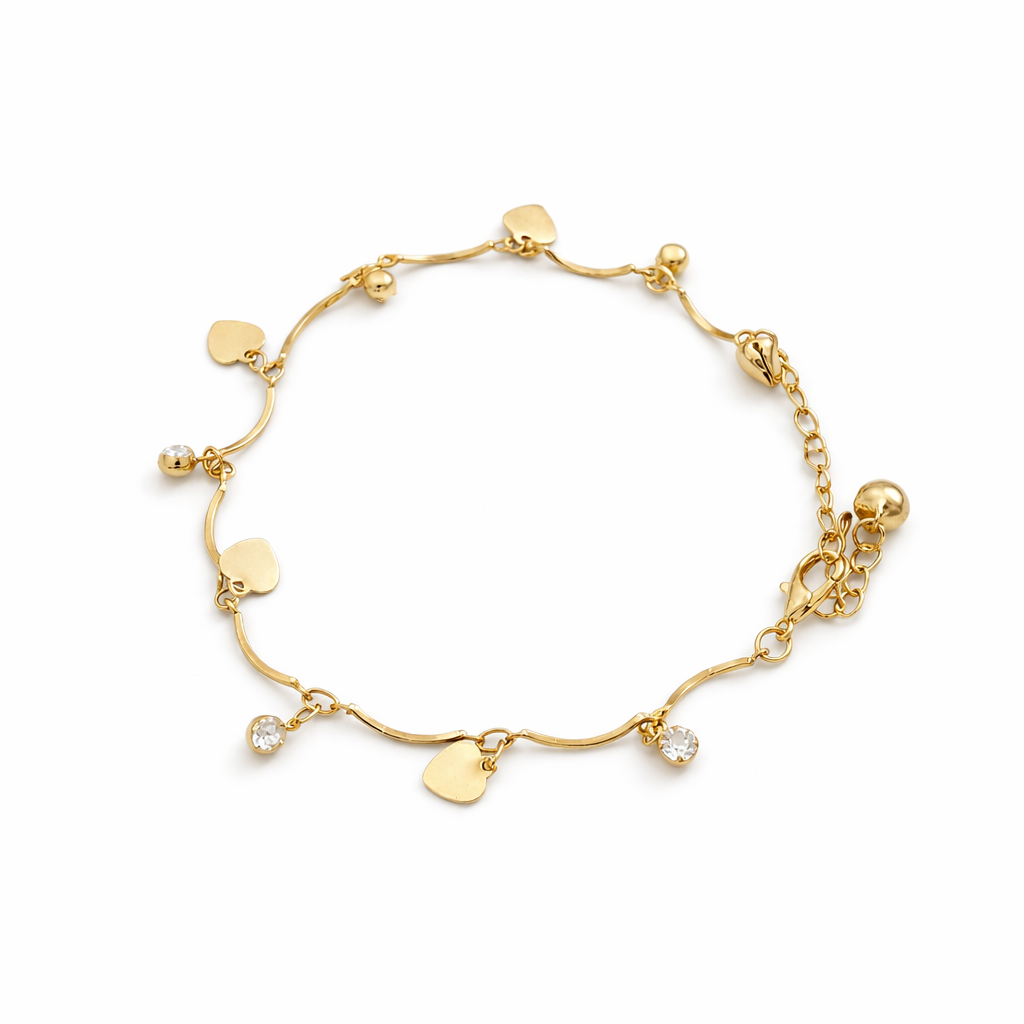 Classic Heart & Solitaire Crystal Wave Anklet GWA-31