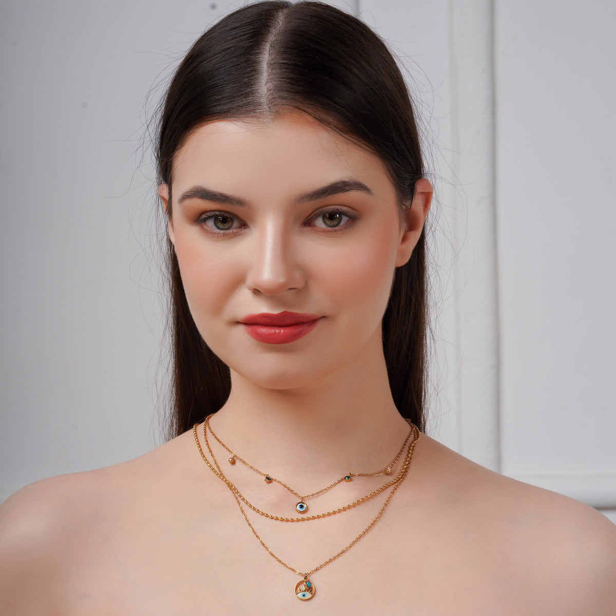 Chic Triple Layered Evil Eye Necklace GWN -24