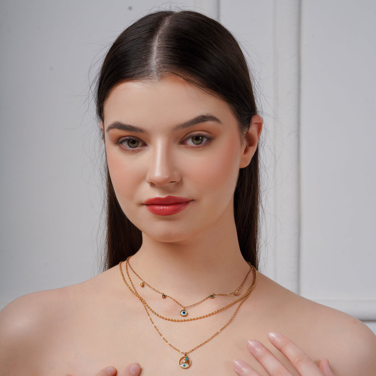 Chic Triple Layered Evil Eye Necklace GWN -24