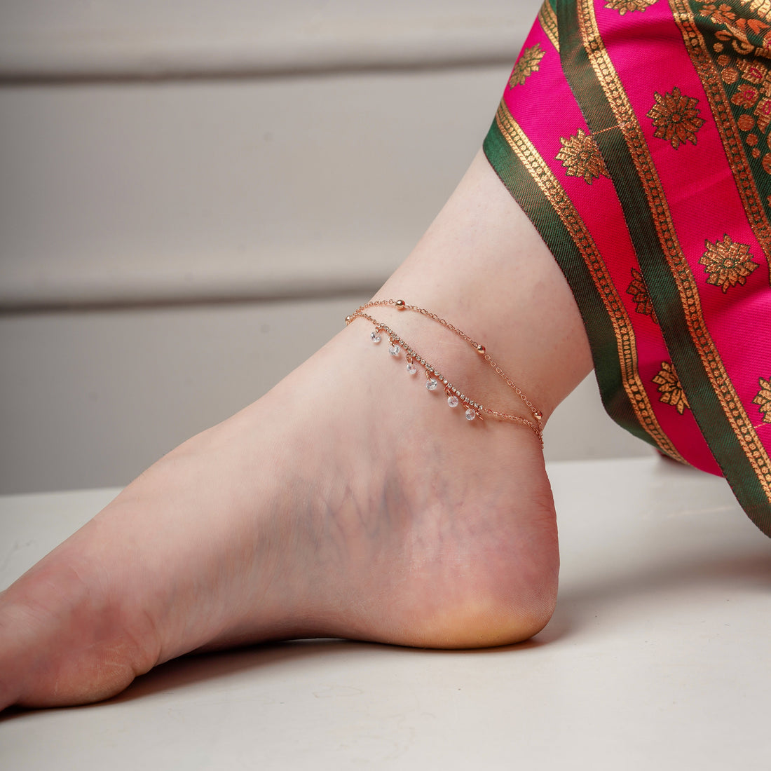 Cascading Crystal Droplet Dual Layer Anklet GWA-22