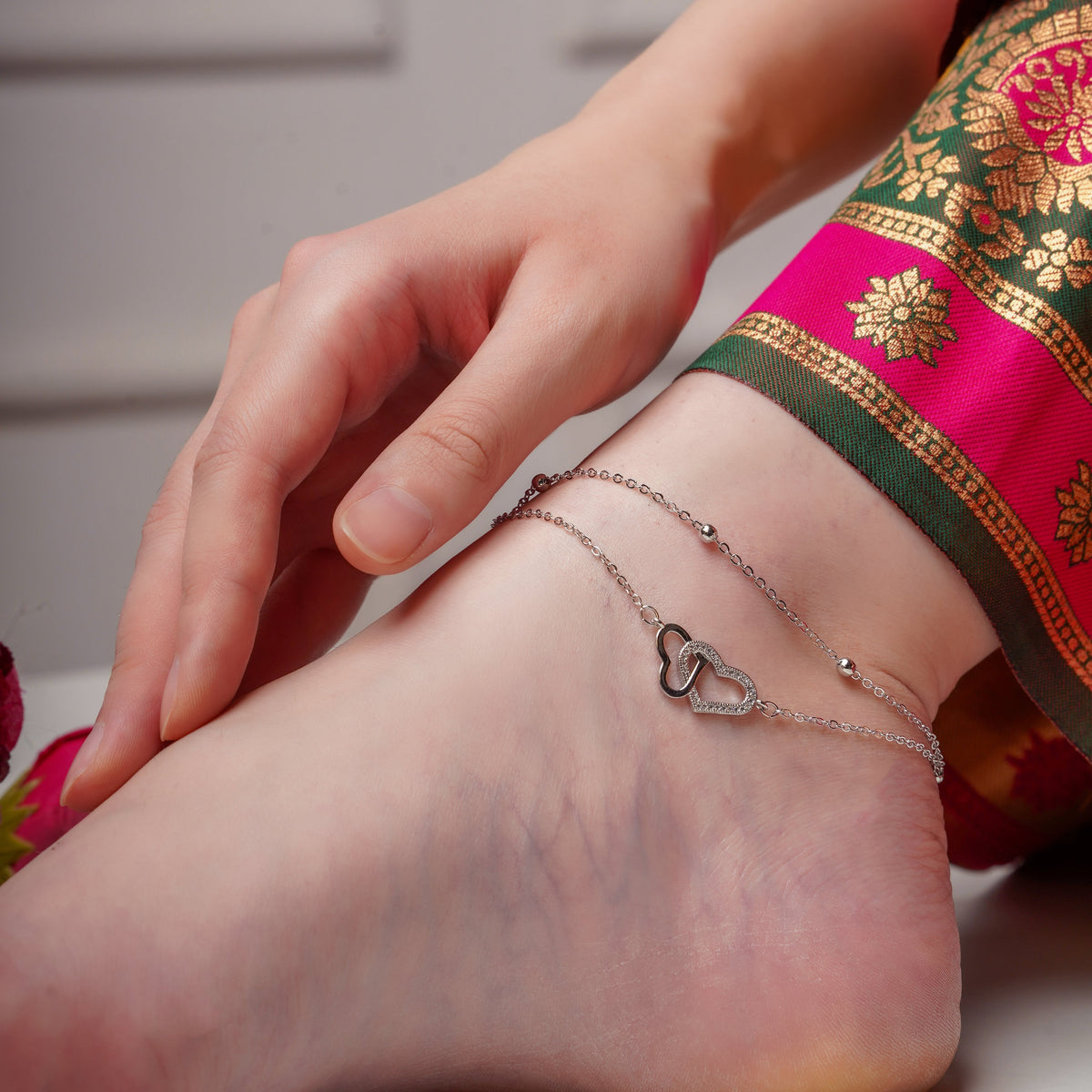 Interlocking Double Heart Dual Layer Anklet GWA-18