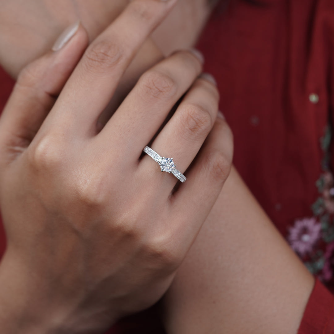 Classic Round Solitaire Milgrain Band Ring GWR-83