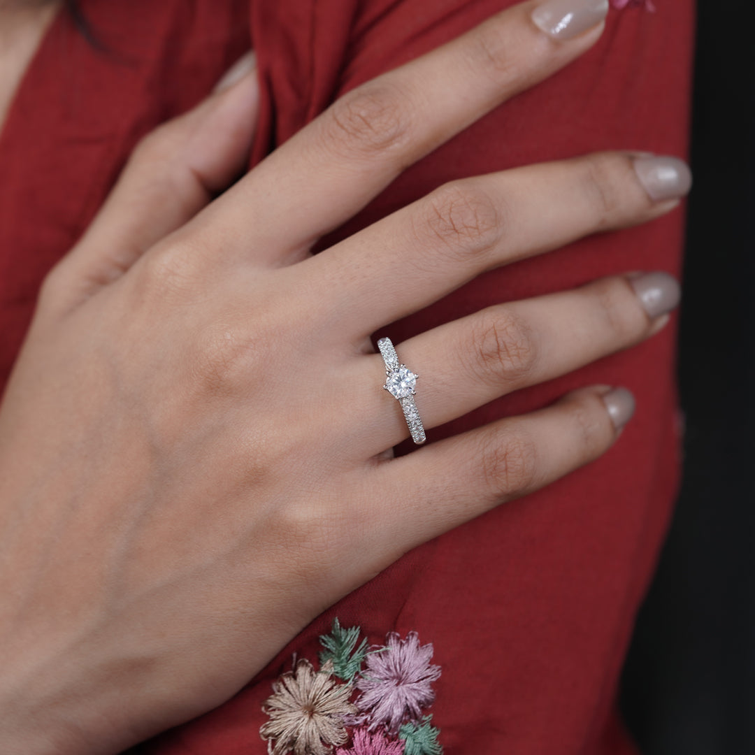 Classic Round Solitaire Milgrain Band Ring GWR-83