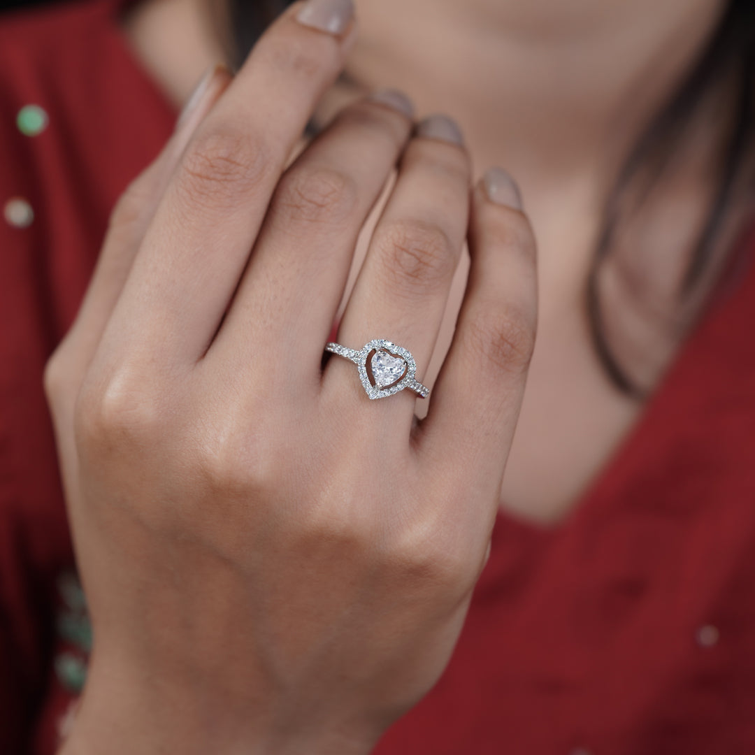Classic Heart Cut Solitaire Halo Band Ring GWR-88