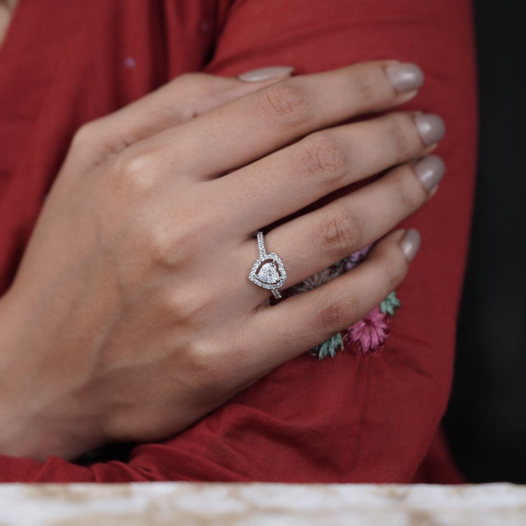 Classic Heart Cut Solitaire Halo Band Ring GWR-88