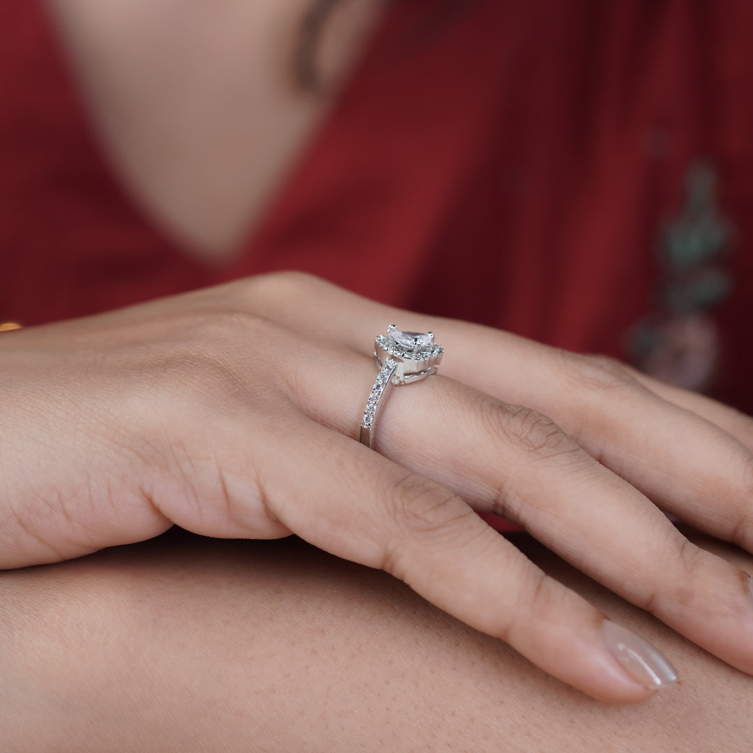 Classic Heart Cut Solitaire Halo Band Ring GWR-88