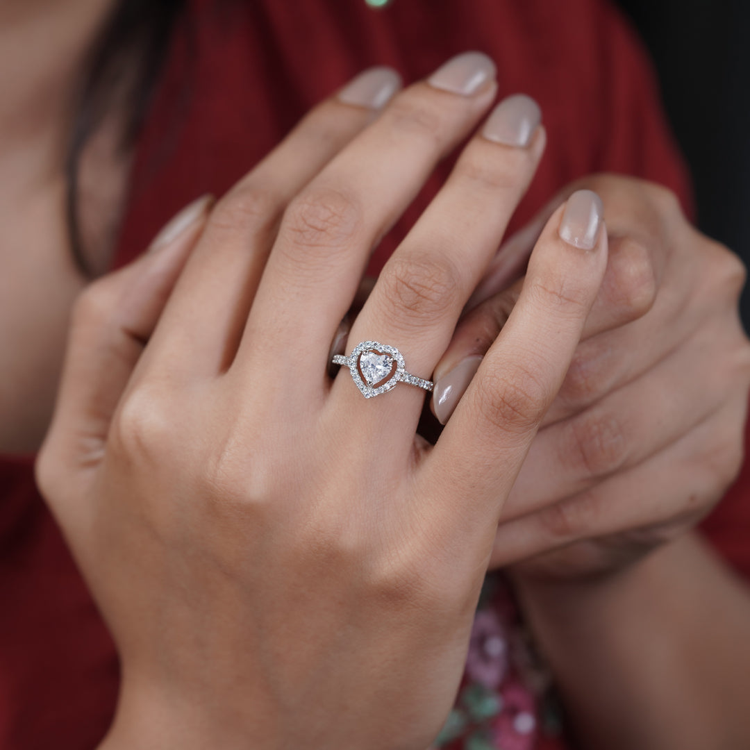 Classic Heart Cut Solitaire Halo Band Ring GWR-88