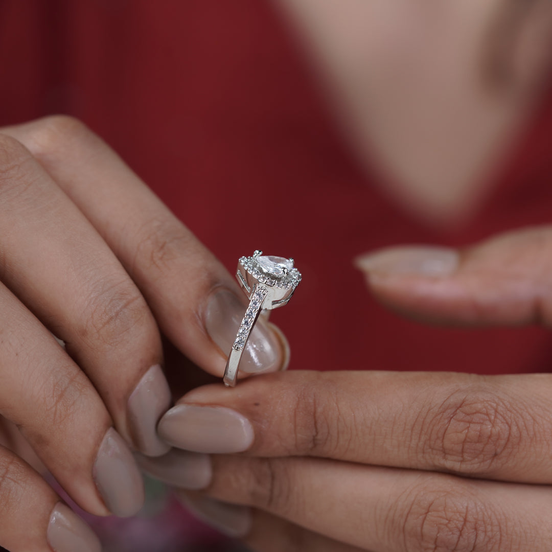 Classic Heart Cut Solitaire Halo Band Ring GWR-88