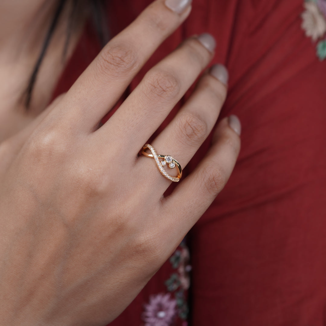 Bezel Triple Crystal Wave Bypass Ring GWR-94