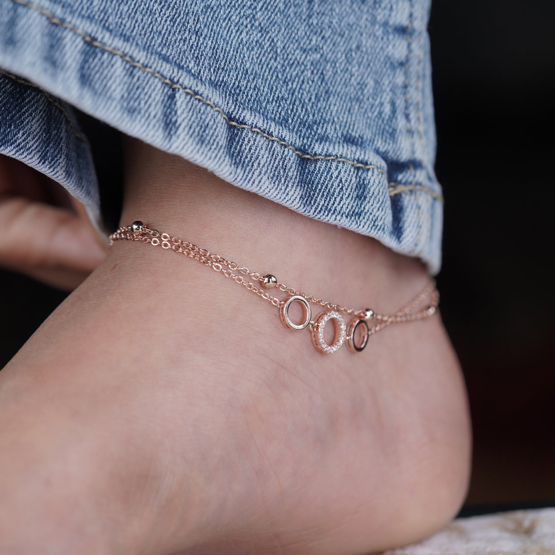 Triple Circle Halo Dual Layer Anklet GWA-16