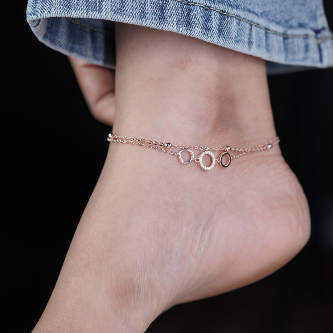 Triple Circle Halo Dual Layer Anklet GWA-16