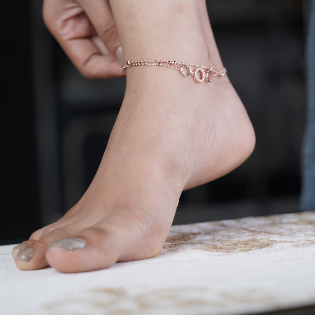 Triple Circle Halo Dual Layer Anklet GWA-16