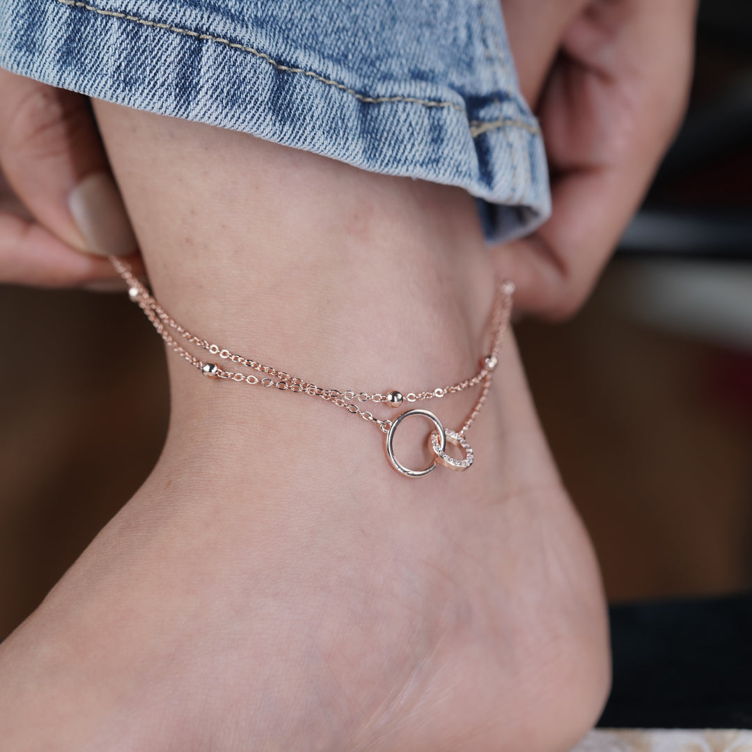 Interlocking Double Circle Dual Layer Anklet GWA-13