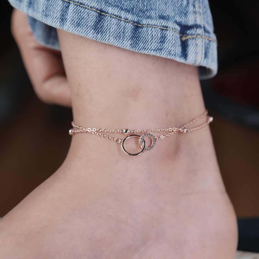 Interlocking Double Circle Dual Layer Anklet GWA-13