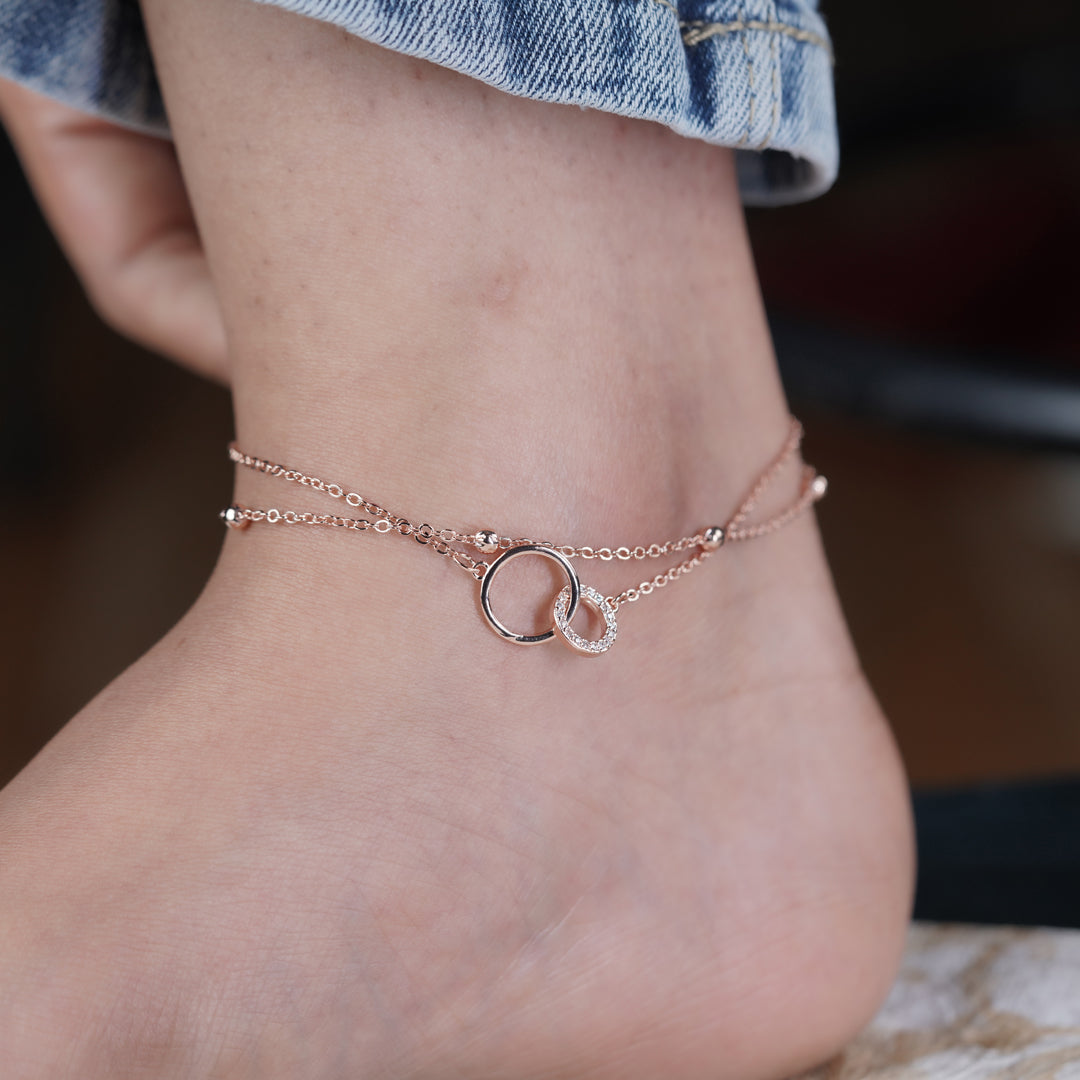 Interlocking Double Circle Dual Layer Anklet GWA-13