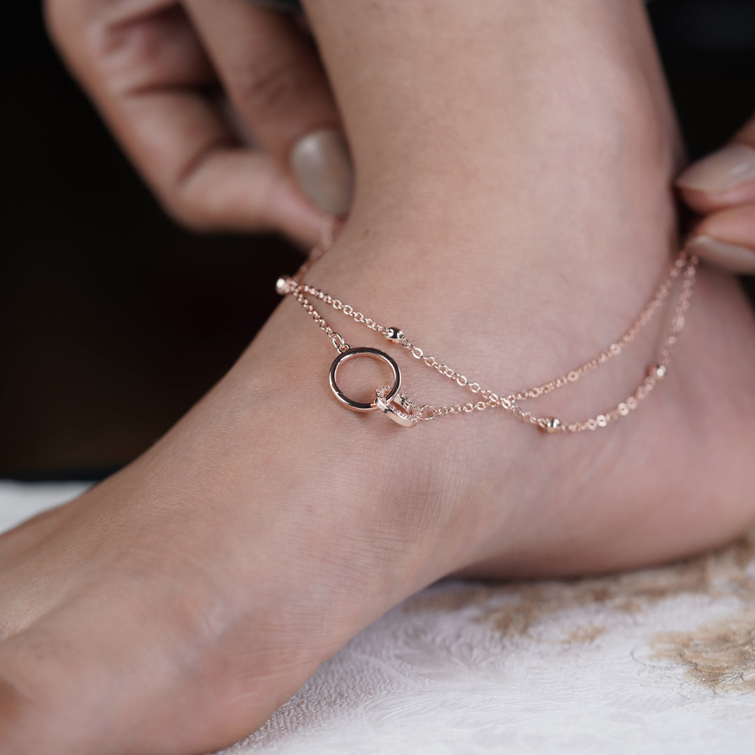 Interlocking Double Circle Dual Layer Anklet GWA-13