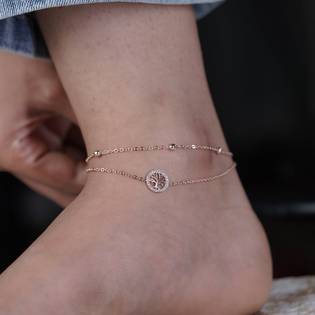 Tree of Life Halo Dual Layer Charm Anklet GWA-11