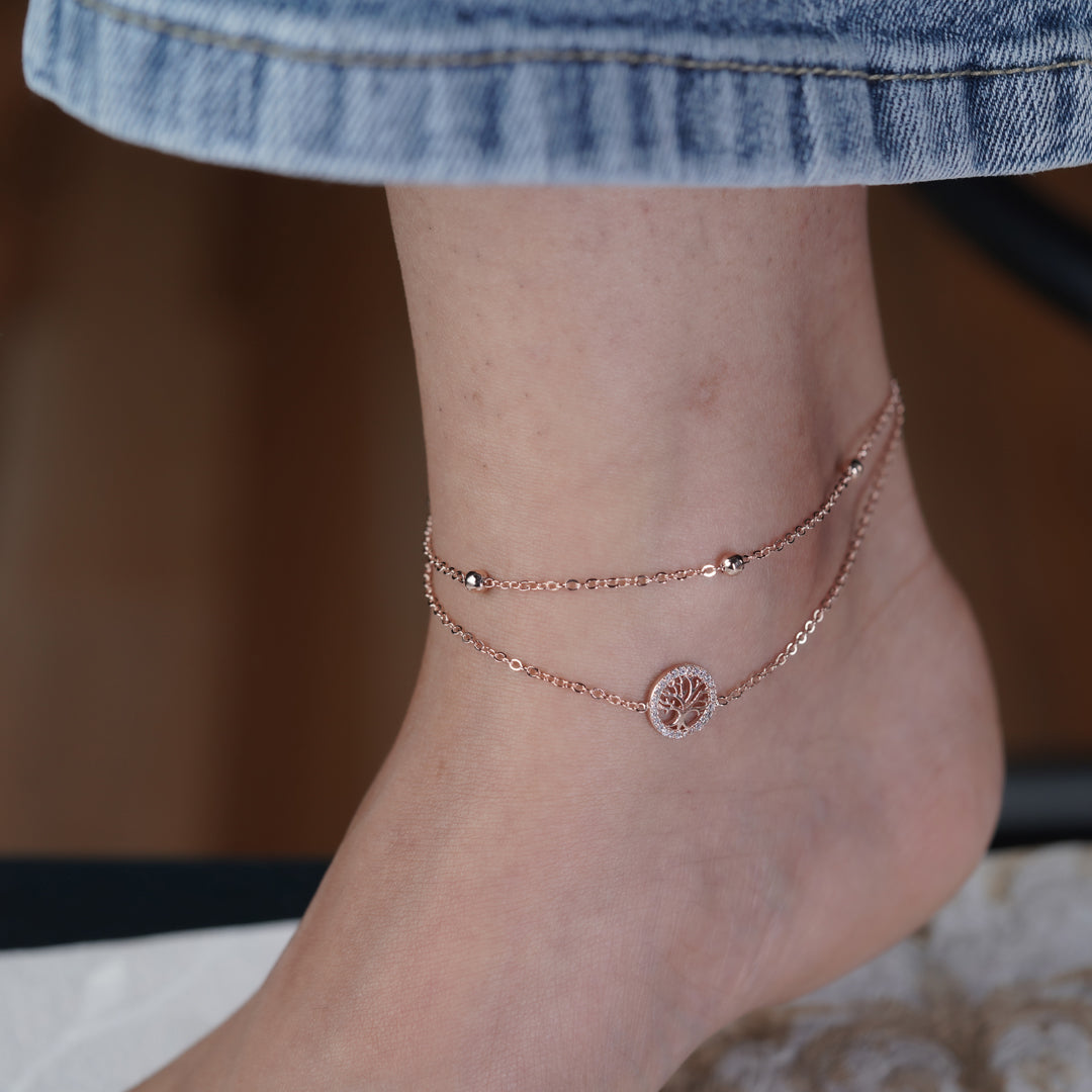 Tree of Life Halo Dual Layer Charm Anklet GWA-11