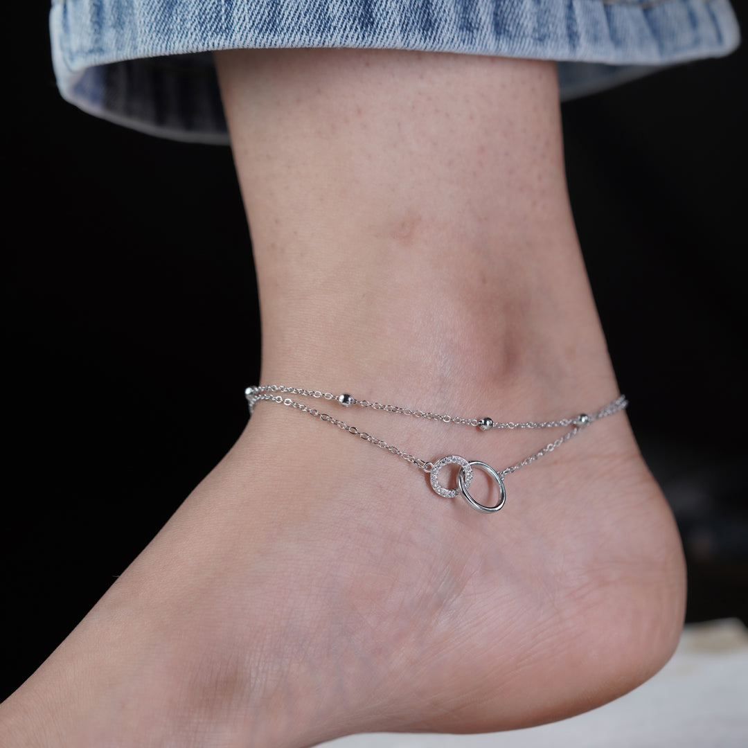 Interlocking Double Circle Dual Layer Anklet GWA-4