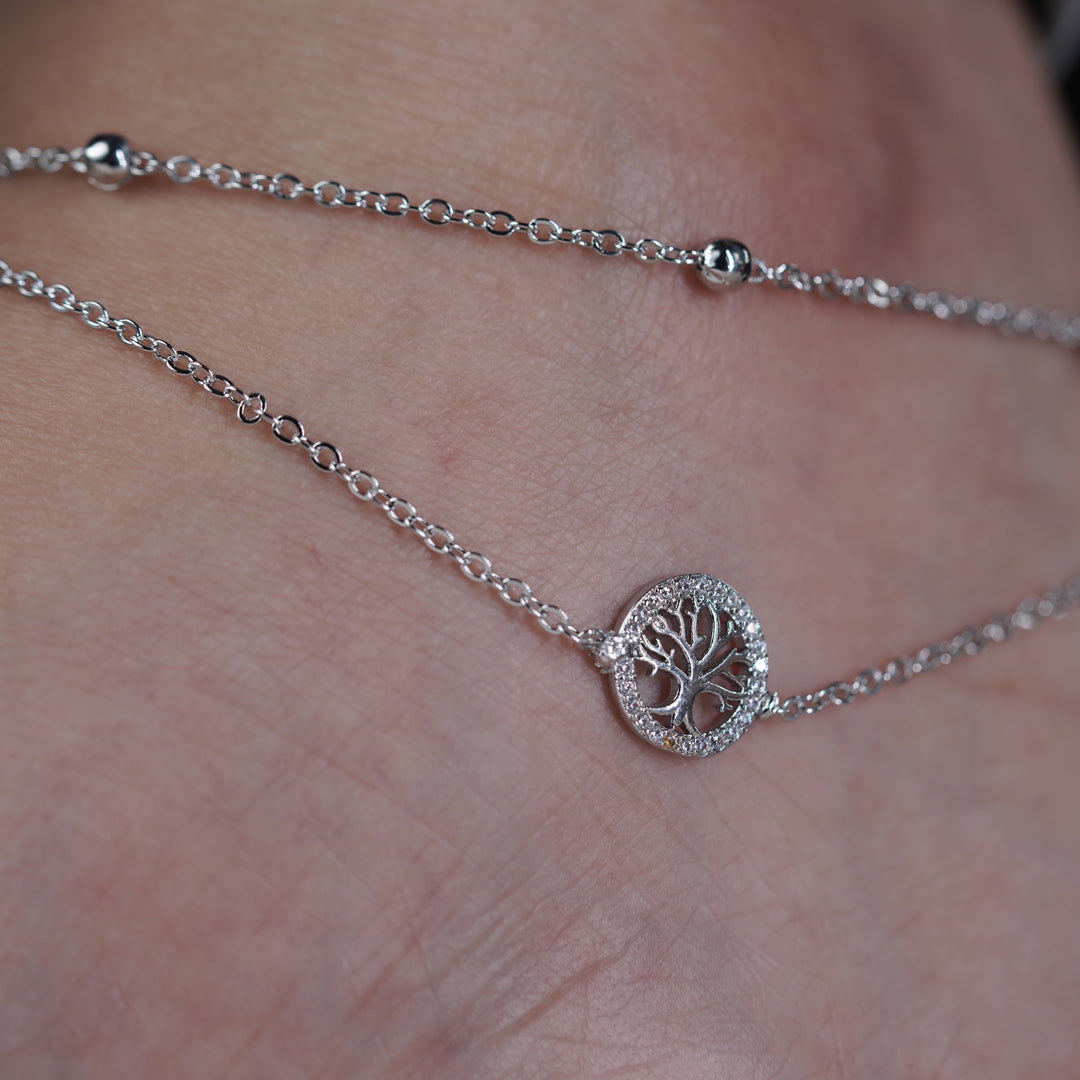 Tree of Life Halo Dual Layer Silver Anklet GWA-14