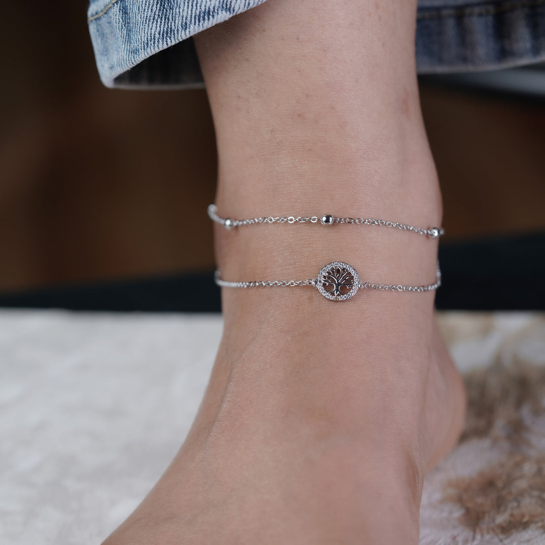 Tree of Life Halo Dual Layer Silver Anklet GWA-14
