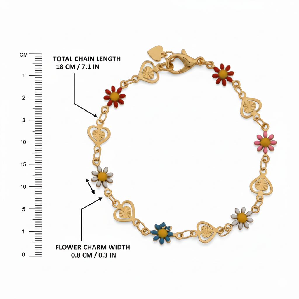 Vibrant Enamel Daisy & Textured Heart Link Bracelet GWB-13