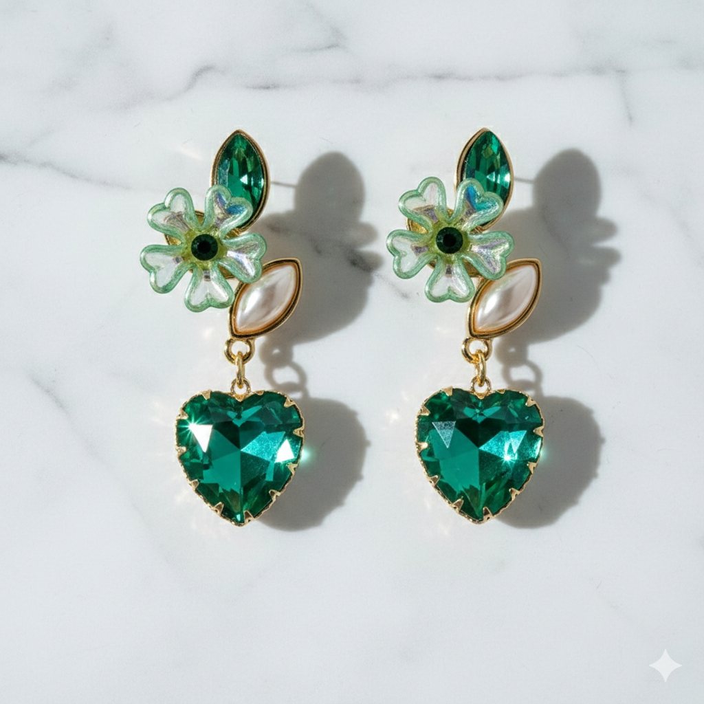 Emerald Heart Blossom Earrings GWE -238