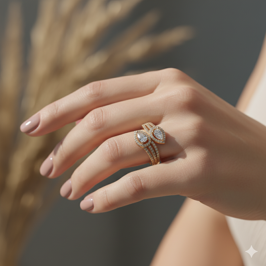 Twin Pear Halo Bypass Split Band Ring GWR-9