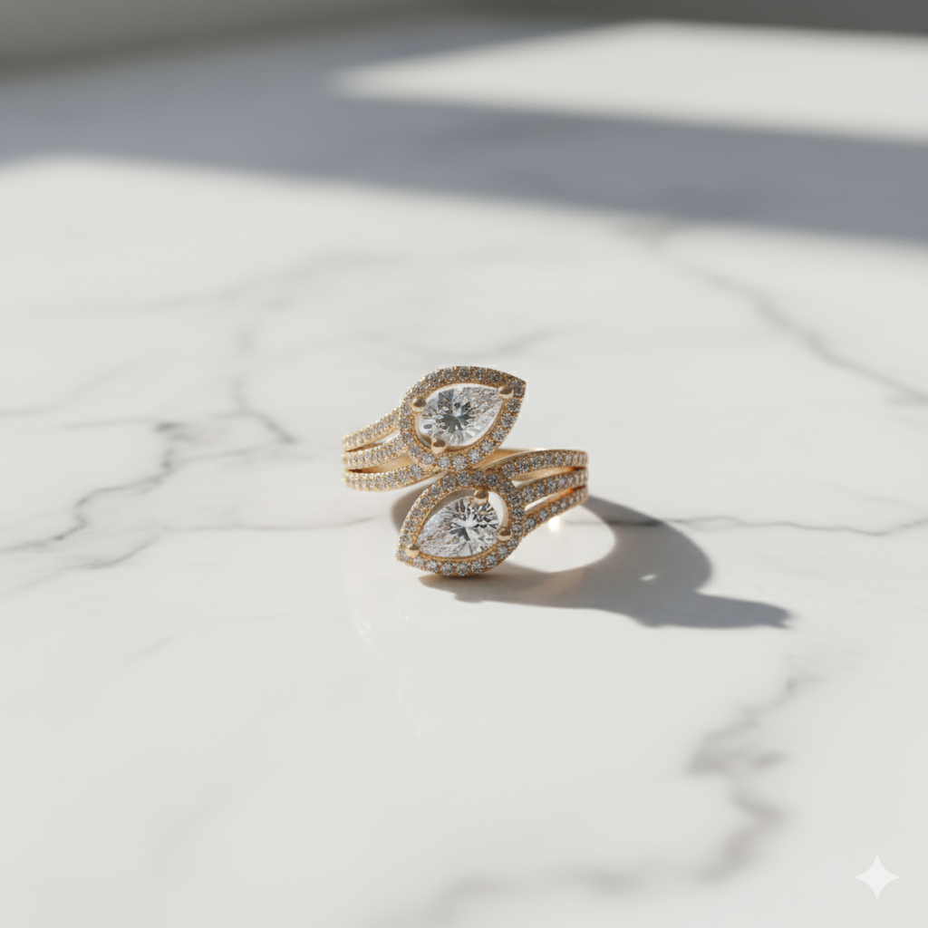 Twin Pear Halo Bypass Split Band Ring GWR-9
