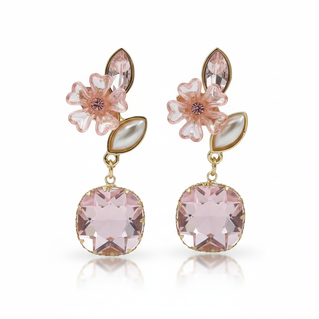 Flora Shine Pink Blossom Drop Earrings GWE -235