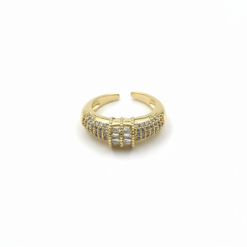 Baguette Panel Multi Row Pave Adjustable Ring GWR-23
