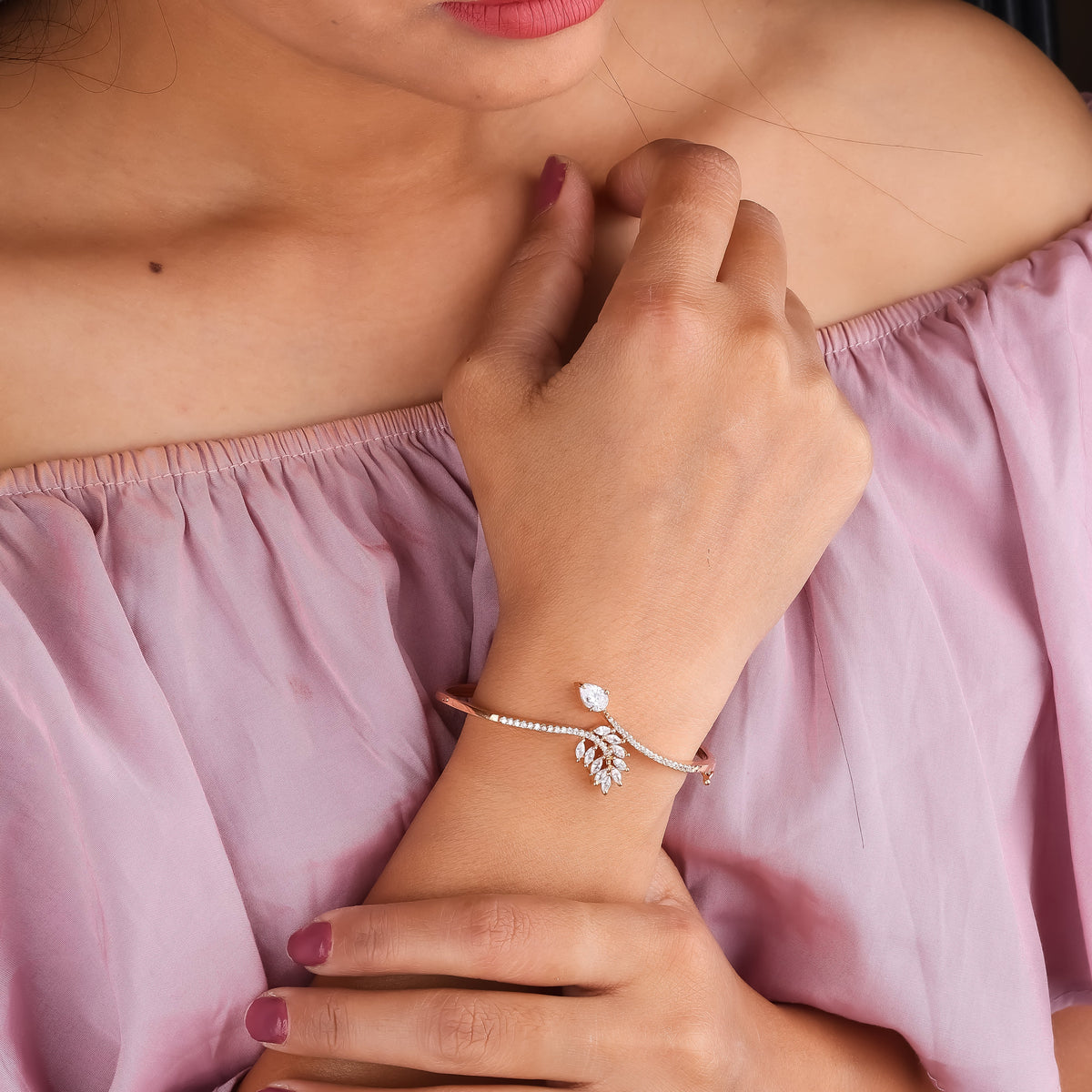 Sparkling Marquise Leaf Bypass Kada GWK -1