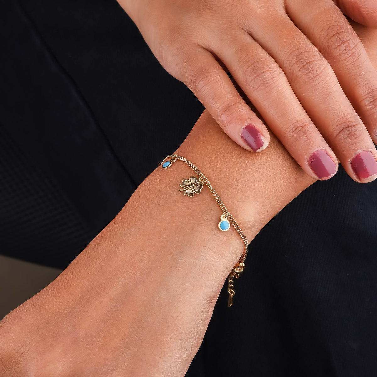 Classic Turquoise Enamel Clover Charm Bracelet GWB-11