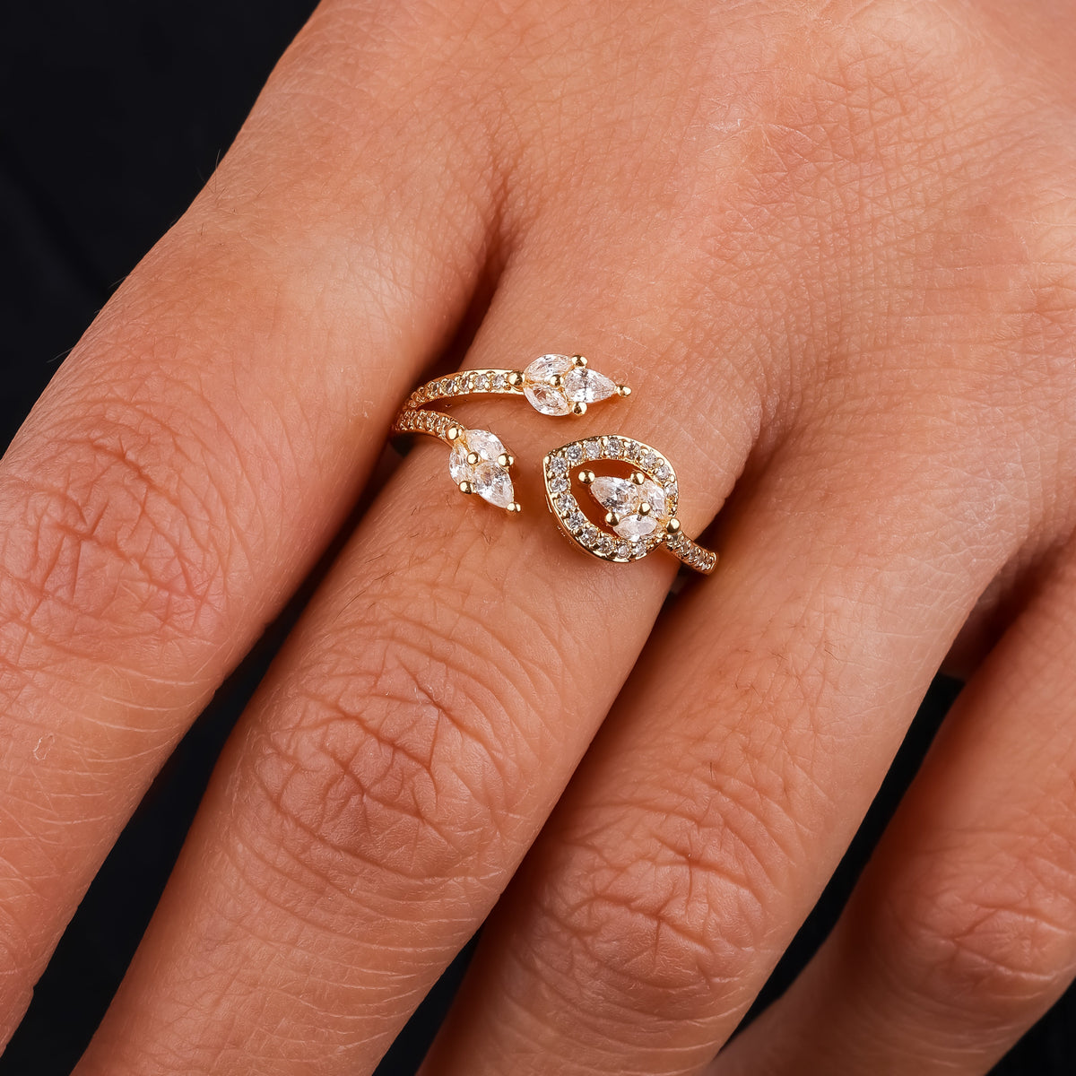 Modern Marquise Leaf & Teardrop Halo Wrap Ring GWR-1